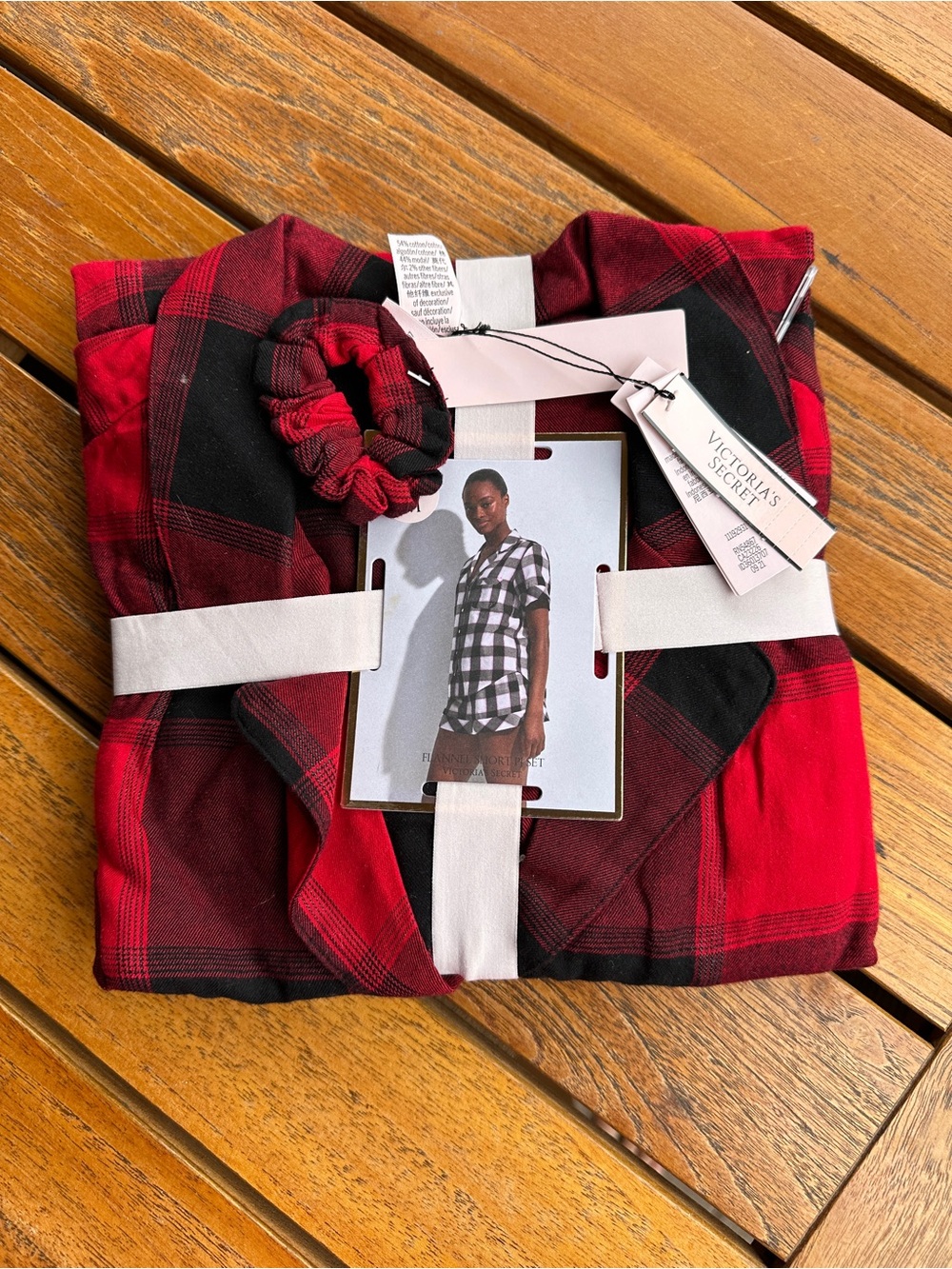 Victoria's Secret Red and Black Plaid Loungewear Set with Scrunchie